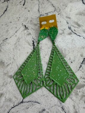 EARRINGS -dangly,sparkly lightweight upsidedown metal earrings with cut out trim